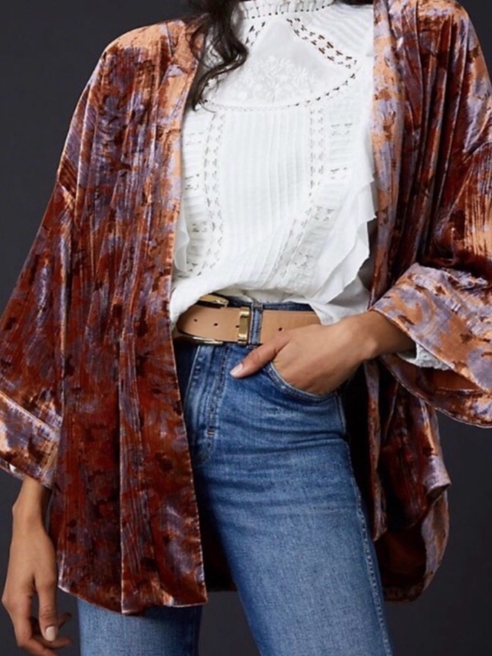 Anthropologie Esme Velvet Kimono Jacket size XS S M L Oversized Boho Beach